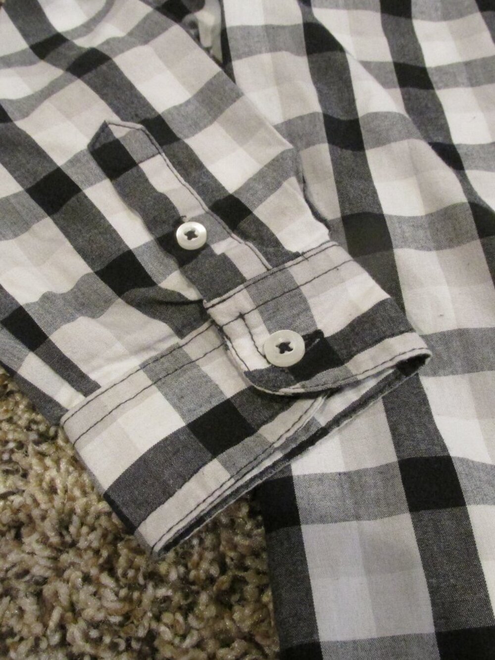 Wrangler Button Up Dress Shirt Boys 5T Black White Plaid Check Long Sleeve Top‎ - Picture 2 of 5